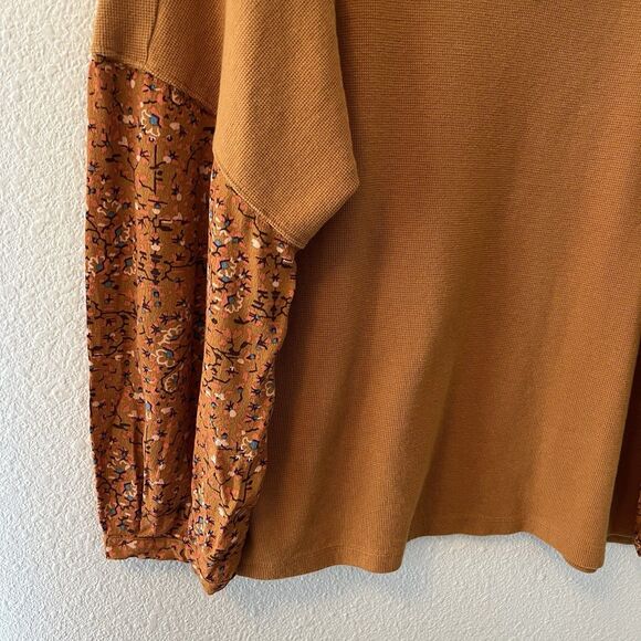 Anthropologie Women's Thermal Top Size Small Floral Sleeve Brown Boho Autumnal - Picture 5 of 16
